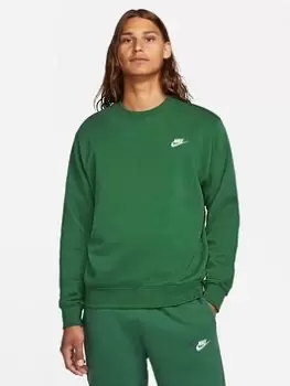 Image of Nike NSW Club Fleece Crew Sweatshirt - Green/White, Green/White, Size L, Men