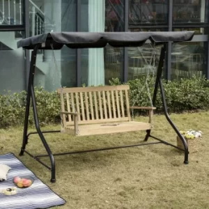 Image of Outsunny Outdoor Outdoor Wooden 2-Seater Poch Swing Chair Hanging Hammock Garden Furniture,Natural Porch Bench Chains