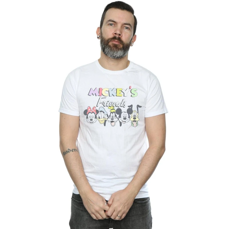 Image of Disney Men Mickey Mouse Friends Faded Nostalgia T-Shirt in White Size: Small White S Male 5059276883409