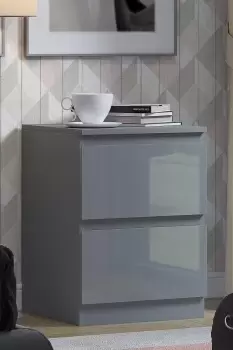 Image of Stora 2 Drawer High Gloss Grey Bedside Table Cabinet