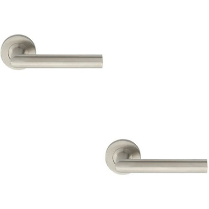 Image of Loops 2x PAIR Straight Mitred Bar Handle on Round Rose Concealed Fix Satin Steel Metallics