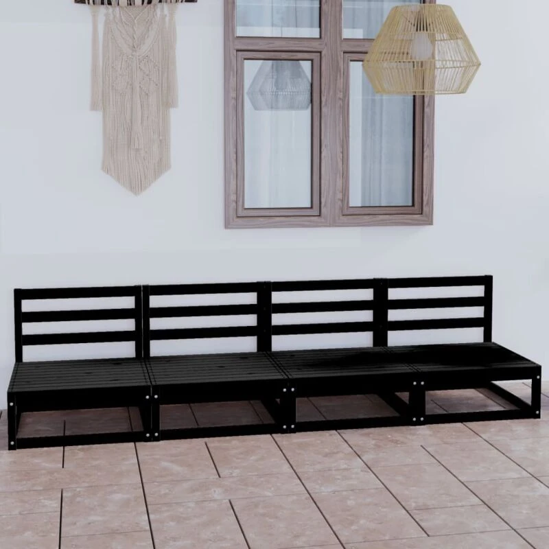 Image of VIDAXL Garden 4-Seater Sofa Black Solid Pinewood Vidaxl 8720286464465