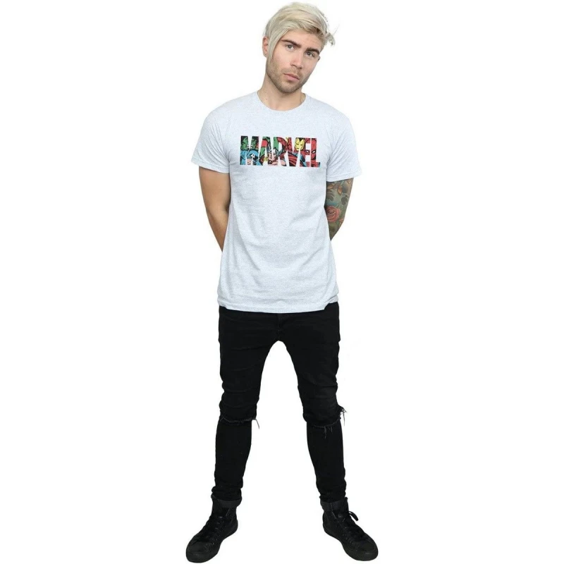 Image of Marvel Marvel Men Comics Infill Logo T-Shirt in Grey Size: Small Grey S Male 5063377480948