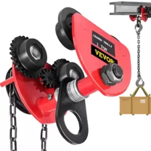 Image of VEVOR Geared Trolley, 1T Overhead Geared Beam Trolley Hoist Lifing Tackle 65-95mm Width with Chain Hoist Lifting Straightaway