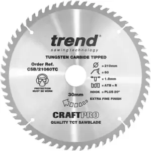 image of CSB/21060TC Craft Saw Blade 210Mm x 60 Teeth x 30 x 1.8 For Dcs7485 - Trend