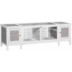 Image of Rabbit Hutch Separable Guinea Pig Cage Bunny Run w/ Slide Out Tray - Grey - Pawhut