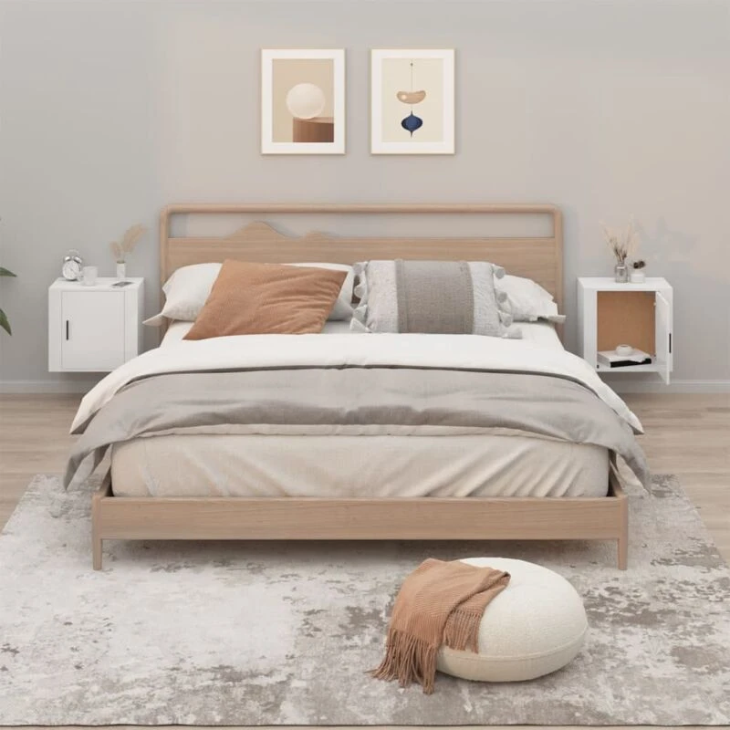 Image of Vidaxl Wall-mounted Bedside Cabinets 2 Pcs High Gloss White 50X30X47Cm, White 816869