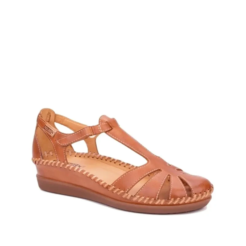 Image of Pikolinos Cadaques Leather Sandals with Wedge Heel Cognac Women 39 (5.5 to 6)