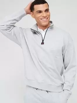 Image of HUGO Durty Quarter Zip Sweatshirt, Grey, Size 2XL, Men
