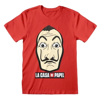 Image of La Casa De Papel - Mask And Logo Unisex Large T-Shirt - Red