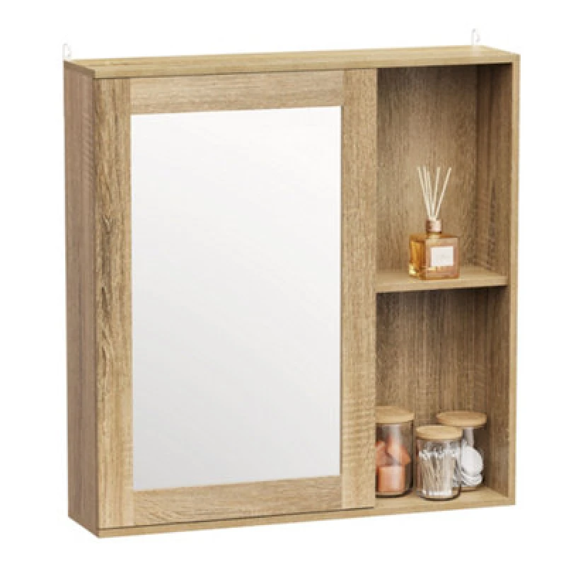 Image of VonHaus Wall Mounted Oak Wood Effect Bathroom Mirror Cabinet Bronze unisex