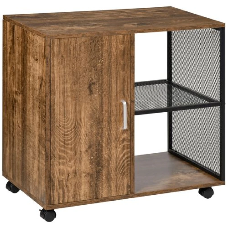 Image of HOMCOM Printer Stand Home Office Mobile Cabinet Organizer with Castors, Door Brown