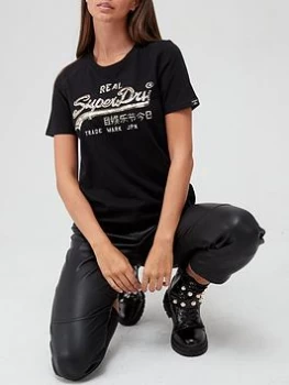 Image of Superdry Vintage Logo Boho Sparkle Tee - Black, Size 12, Women