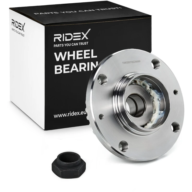 Image of RIDEX 654W0263 Wheel bearing kit Rear Axle both sides, with ABS sensor ring Wheel Bearing Kit (654)