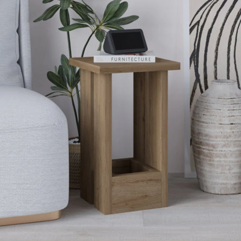 Image of Decortie Tasos Natural Oak Square Side Table Nightstand (W) 30Cm