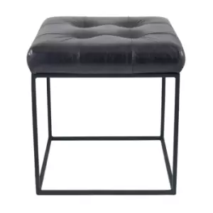 Image of Olivia's Asia Steel Grey Leather and Iron Buttoned Stool