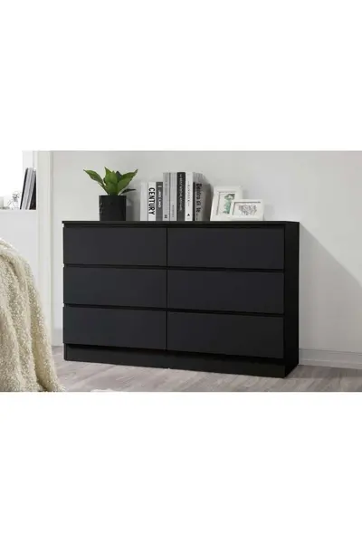 image of Birlea Oslo 6 Drawer Chest Grey Black