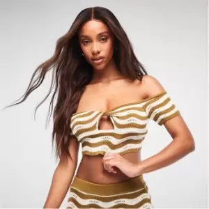 Missguided Co Ord Wavy Stripe Twist Pointelle Knit Bardot Top - Multi