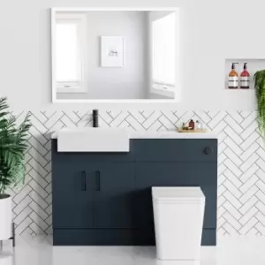 Image of 1200mm Blue Toilet and Sink Unit with Marble Effect Worktop and Black Fittings - Coniston