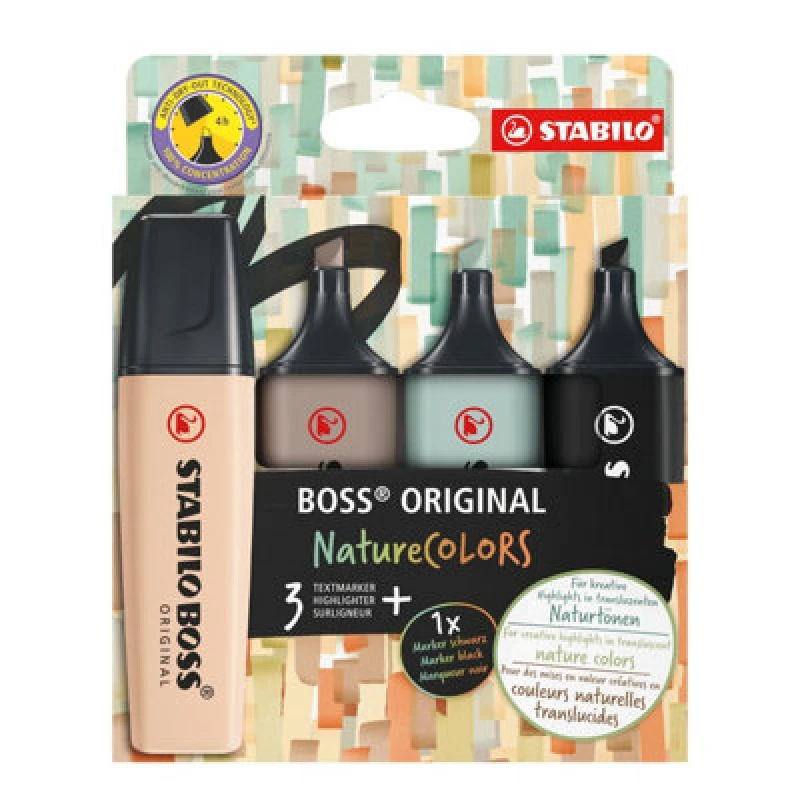 Image of Stabilo STABILO BOSS Original NatureColors marker 4 pc(s) Chisel tip Beige Black Green Light grey 70/4-2-5