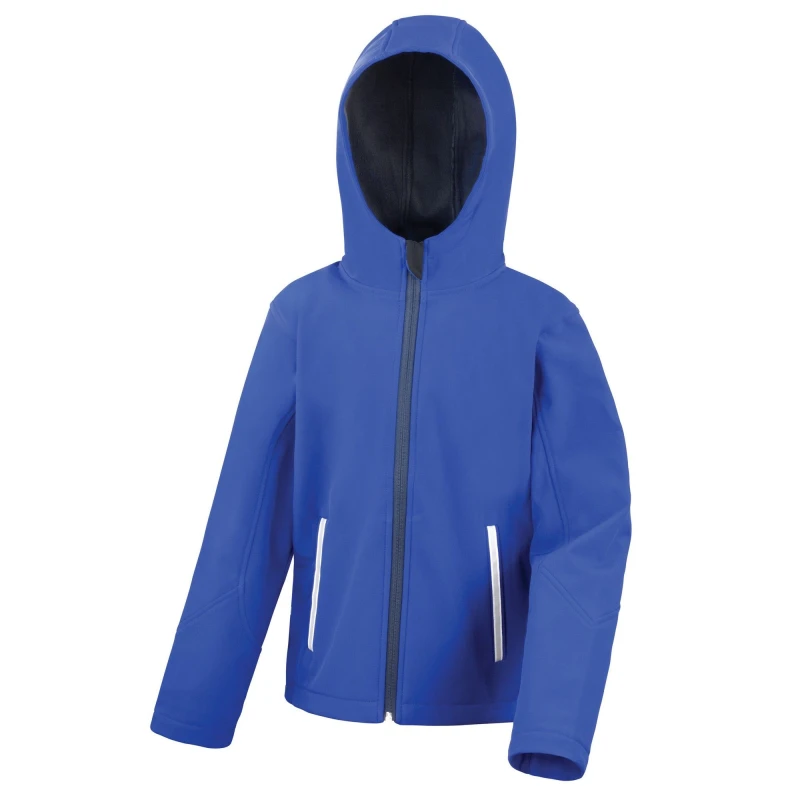 Image of Result Core TX Performance Hooded Soft Shell Jacket in Mid Blue Size: 3-4 Years Mid Blue Unisex 3-4 Years