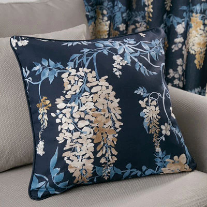 Image of Dreams & Drapes Wisteria Filled Cushion 43cm x 43cm Navy