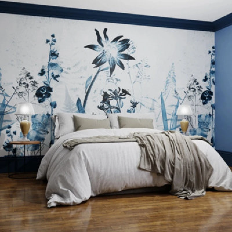Image of Superfresco Easy Flower Press Blue Print To Order Fixed Size Mural