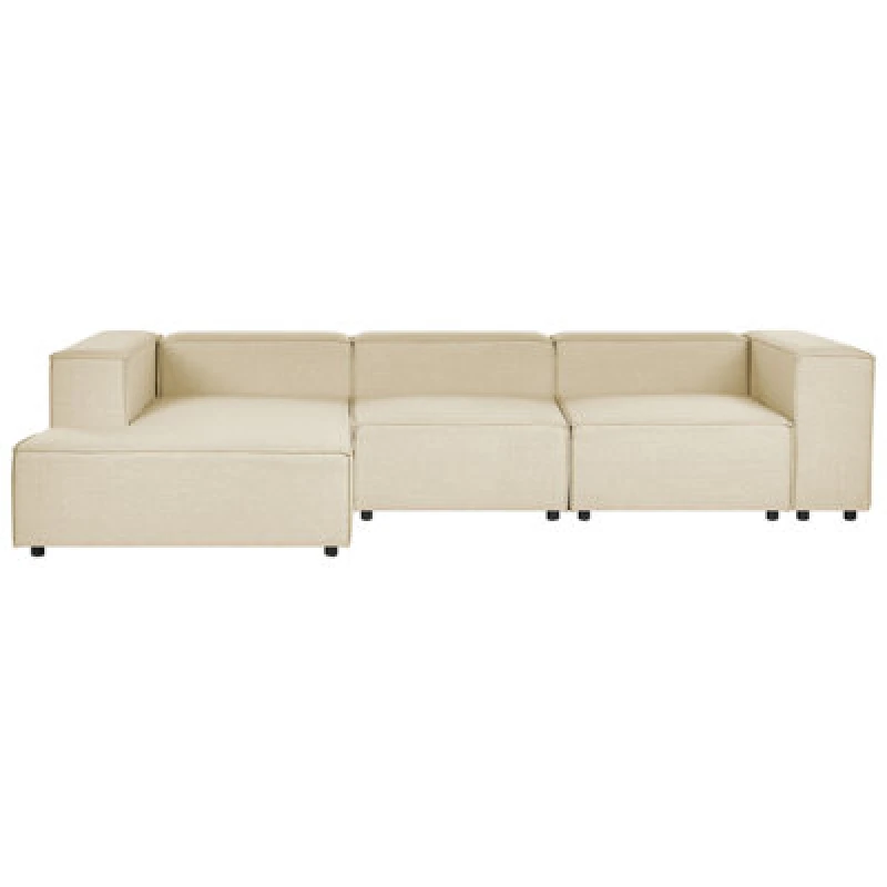 Image of Beliani Modular Corner Sofa 3 Seater Aprica Faux Linen Beige Right Hand