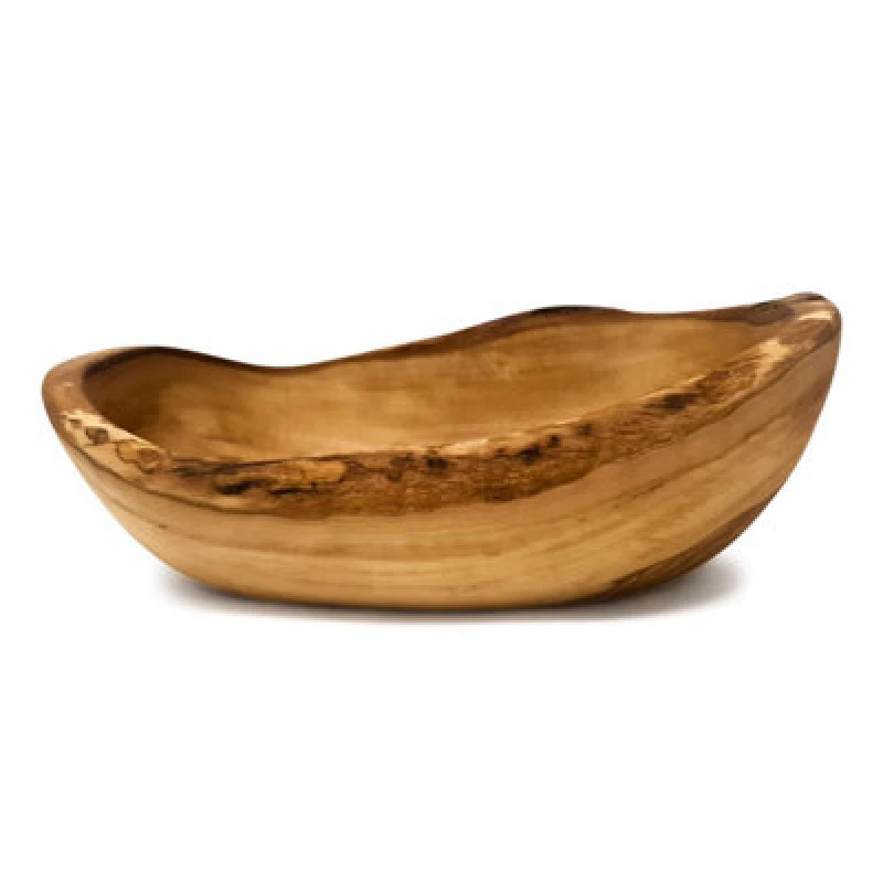 Image of Verano Spanish Ceramics Olive Wood Natural Grained Rustic Kitchen Dining Handmade Oval Bowl Small (L) 23cm Natural