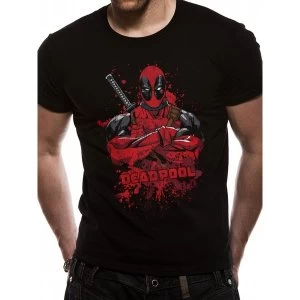 image of Deadpool - Pose Splash Mens Small T-Shirt- Black