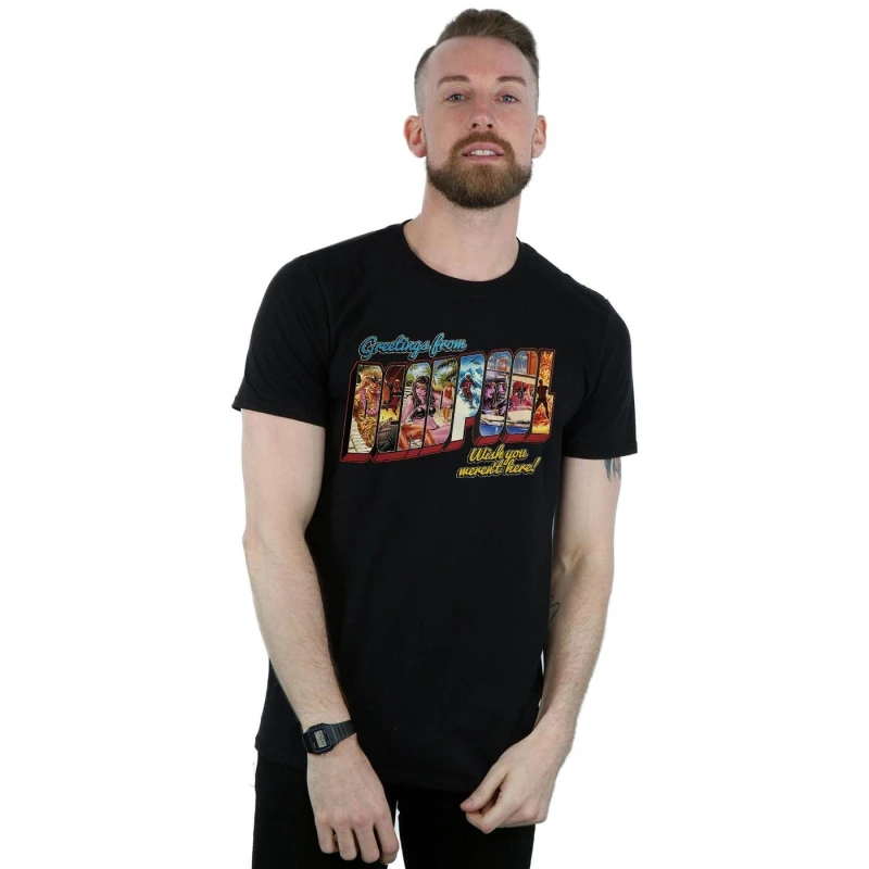Image of Marvel Marvel Men Deadpool Greetings T-Shirt in Black Size: Small Black S Male 5057981163953