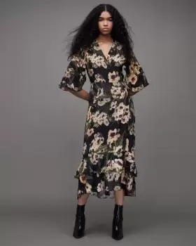Image of AllSaints Delana Francoise Floral Maxi Wrap Dress