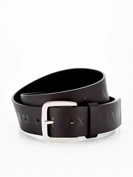 Image of Armani Exchange Embossed Leather Belt, Black, Size 95 Cms, Men
