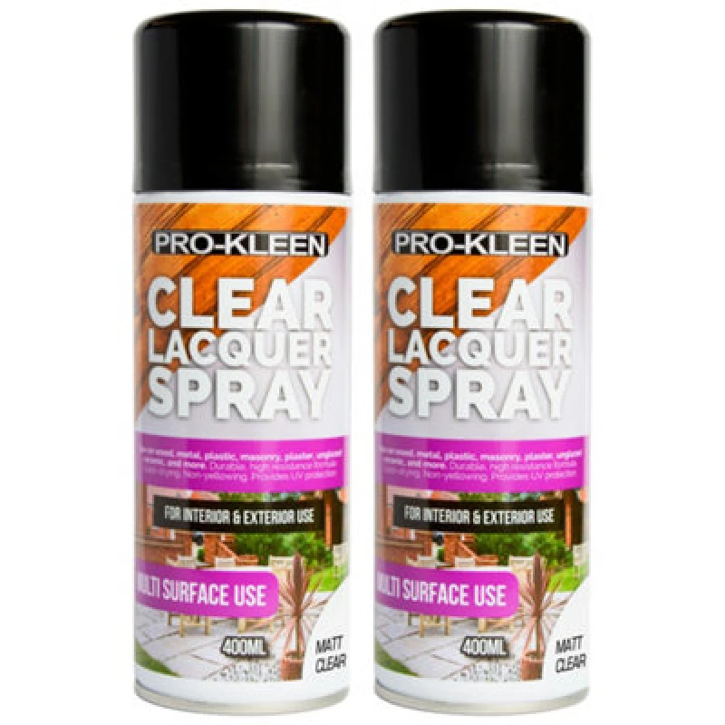Image of ProKleen Clear Lacquer Spray Protects & Seals Multi Surface Use Matt 2 x 400ml Clear