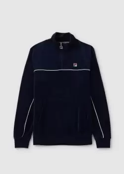 Fila Mens Duke Velour 1/4 Zip In Navy/Egret