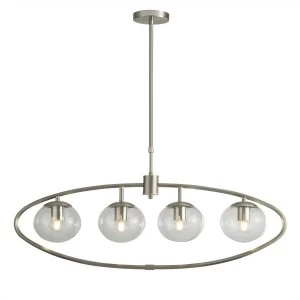 4 Light Pendant Bar Satin Silver, Glass, E27