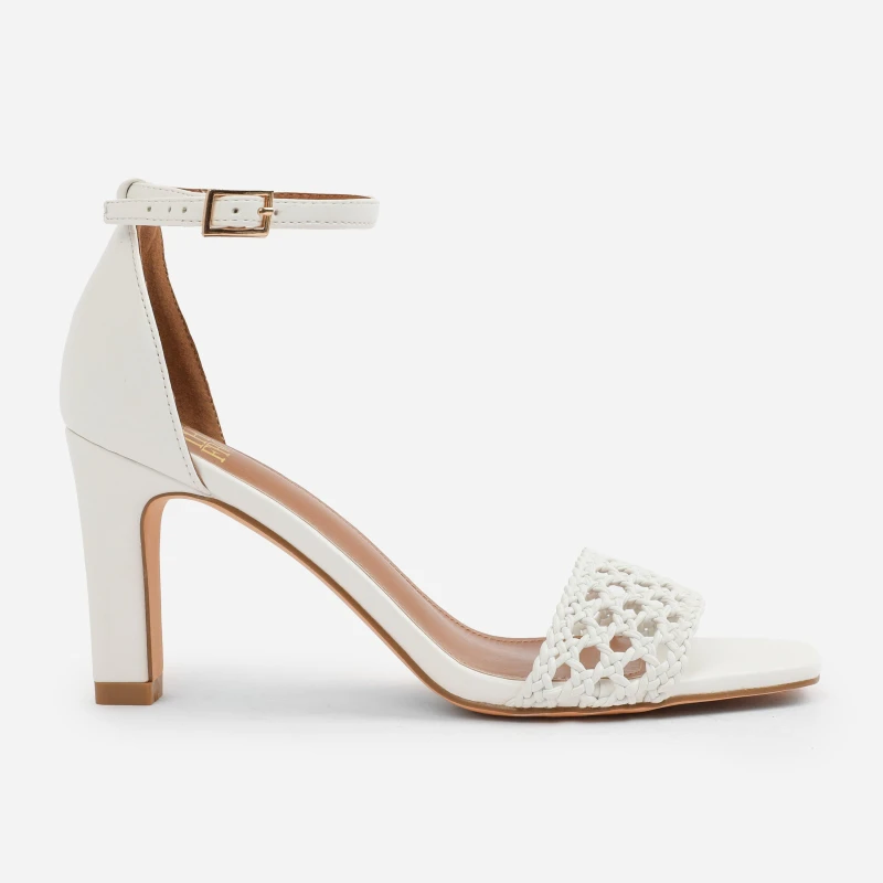 Image of Where's That From 'Nyomi' Braided Strappy Block Heel Adjustable Buckle White