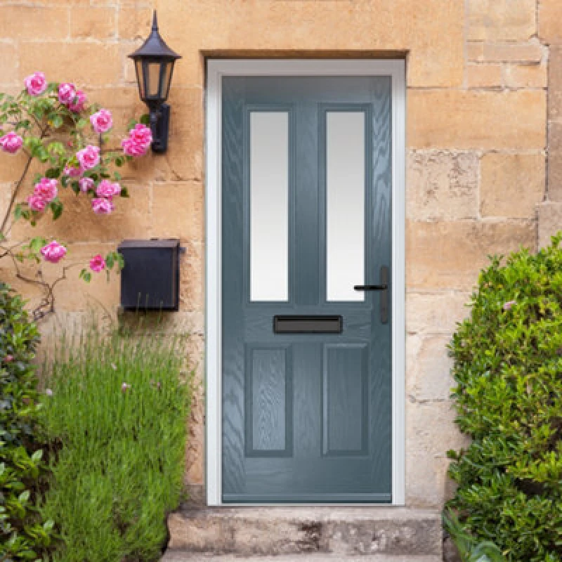 Image of Lacerta Composite Door Carnoustie 7015 Grey 920mm X 2090mm Open In Left Hand Obs Glass 10 Year Guarantee - Free Delivery & Smart Lock