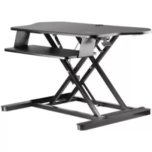 Image of StarTech.com Corner Sit Stand Desk Converter with Keyboard Tray - Large Surface (35" x 21") - Height Adjustable Ergonomic Desktop/Tabletop Standing Wo