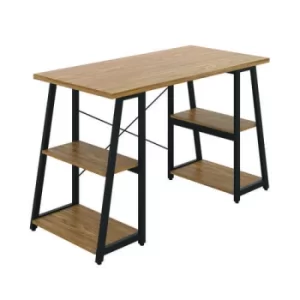 image of Soho Desk with Angled Shelves 1300x600x770mm Oak/Black KF90955