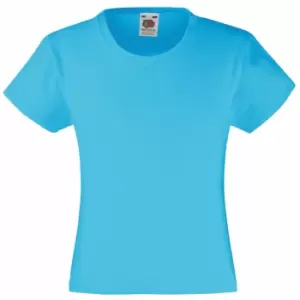 Image of Fruit Of The Loom Girls Childrens Valueweight Short Sleeve T-Shirt (Pack of 2) (5-6) (Azure Blue)