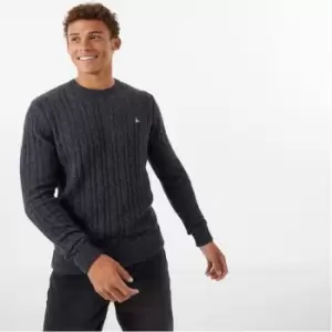 image of Jack Wills Marlow Merino Wool Blend Cable Knitted Jumper - Grey