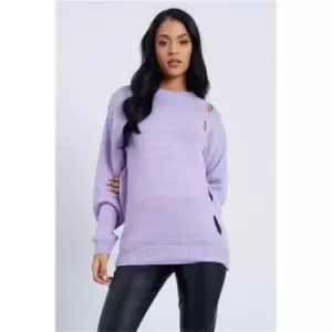 image of I Saw It First Lilac Cut Out Detail Crew Neck Jumper - Purple