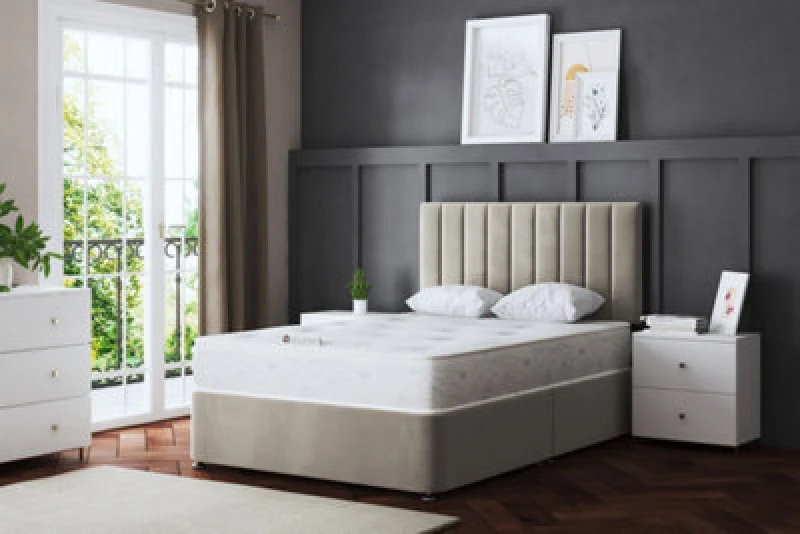 Image of DS Living Amelia Upholstered Beige Panel Divan Bed with Headboard Beige