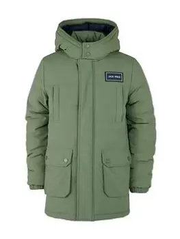 Image of Jack Wills Boys Padded Parka Coat - Olive Size Age: 10-11 Years
