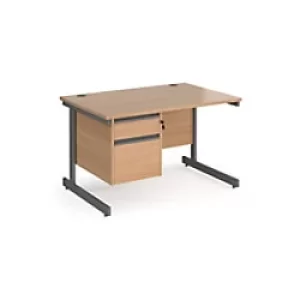 image of Dams International Straight Desk with Beech Coloured MFC Top and Graphite Frame Cantilever Legs and 2 Lockable Drawer Pedestal Contract 25 1200 x 800