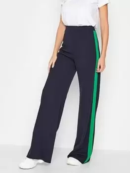 Long Tall Sally Stipe Wide Leg Trousers - Navy/Green, Blue, Size 24, Women