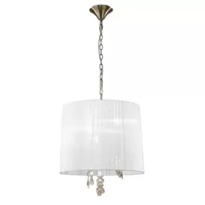 image of Tiffany Pendant 3+3 Light E14+G9, Antique Brass With White Shade & Clear Crystal