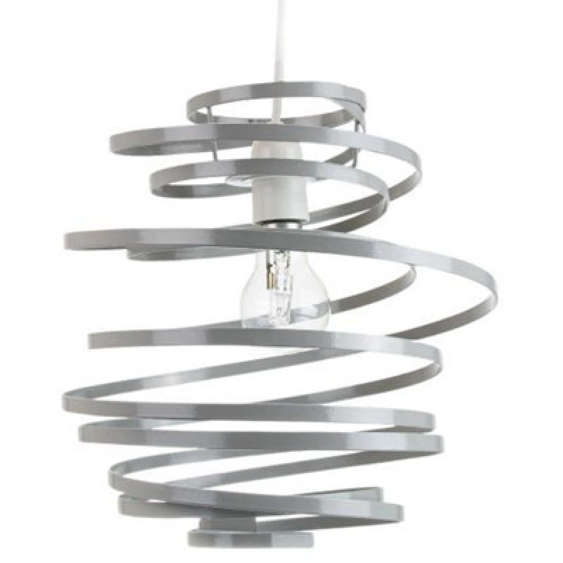 Image of Happy Homewares Contemporary Grey Gloss Metal Double Ribbon Spiral Swirl Ceiling Light Pendant