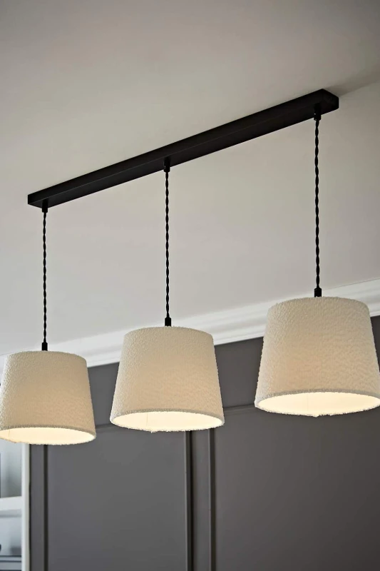 Image of ValueLights ValueLights Rory Tapered Boucle Lamp Shade 3 Drop Bar Ceiling Diner Pendant Light in Cream Cream One Size Unisex 5059406063442